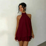 Serenya™ Kleid mit Halterbindung und Natürlicher Leichtigkeit – Weinrot
