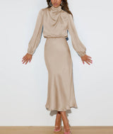 Audra - Elegantes langärmeliges Kleid – Beige