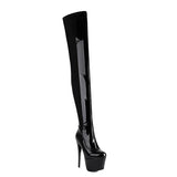 Damen Overknee Stiefel | Hoher Stiletto-Plateau – Glänzendschwarz
