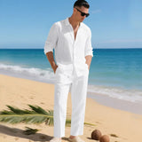 Luca™ Baumwoll-Leinen-Set mit Button-Down-Hemd – Weiß