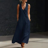 Antonella™ Midikleid mit Eleganten Knöpfen und V-Ausschnitt – Dunkelblau