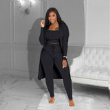 Velmira™-Set mit Kurz Geschnittenem Oberteil, eng Anliegender Hose und Locker Fallendem Cardigan – Schwarz