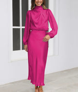 Audra - Elegantes langärmeliges Kleid – Dunkelrosa