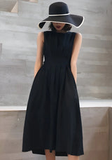 Elyndra – Elegantes Kleid aus Baumwollleinen – Schwarz