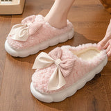 Weiche Damen-Hausschuhe mit Schleifendetail | Winter – Rosa