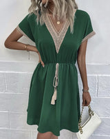 Eleni | V-Ausschnitt Drapiert Boho-Kleid – Grün