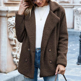 Nela - Teddyjacke kurz und kuschelig warm – Braun