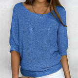 Damen 3/4 Ärmel Strickpullover | Rundhalsausschnitt – Blau