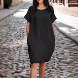 Alissea™-Kleid aus Baumwollleinen mit Weitem Schnitt – Schwarz