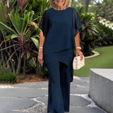 Giorgia™ Set – Bluse mit Lagen-Überwurf und minimalistischer Hose – Blau