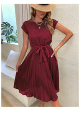 Anaiah - Schönes plissiertes Kleid für Frauen – Weinrot