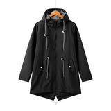 Damen Kapuze Wasserdichter Trenchcoat | Lässig – Schwarz