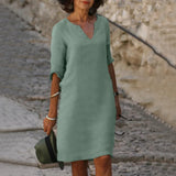Maristela – Elegantes Kleid mit V-Ausschnitt – Hellgrün