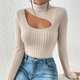 Rollkragenpullover Mit Hoher Brustweite Für Frauen | Langarm – Beige