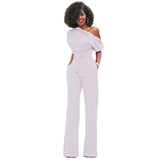 Greta | Jumpsuit mit Schrägem Kragen und Weiten Beinen – Weiß