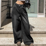 Damen Modische Baggy Jeans | Weites Bein – Schwarz
