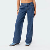 Damen-Weitbein-Jeans in dunkler Vintage-Waschung – Hellblau