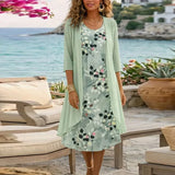 Lorenza™ Set Mit Geblümtem Kleid Und Leichter Strickjacke – Grün