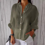Damen Sommer Button Down Hemd | Langarm – Armeegrün
