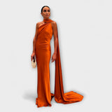 Elegantes Off-Shoulder Halter Maxikleid – Orange