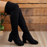 Schwarze Overknee-Stiefel für Damen | Blockabsatz – Schwarz