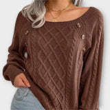 Amalia | Strickpullover mit raffinierten Knopfdetails – Braun