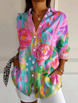 Camila | Allover-Muster Bluse – Rosa