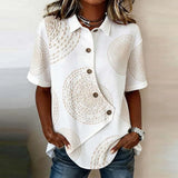 Celisse™ Bluse Mit Asymmetrischem Schnitt Und Knopfleiste – Weiß Gemustert