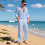 Malibu-Set™ aus Baumwoll-Leinen mit Raffiniertem Design – Blau
