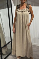 Ismara | Ruffled Strap Maxi Dress – Khaki