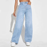 Damen Hohe Taille Baggy Jeans – Hellblau