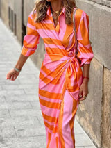 Kayleah - Bedrucktes Sommerkleid mit Schnürung – Orange & Rosa