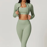 Damen Sportset | Dreiteilige Ausführung mit Weste, Oberteil und Hose – Grün