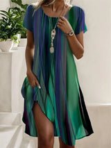 Giovana – Elegantes Midi-Kleid Mit Kurzen Ärmeln – Dunkelgrün