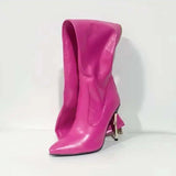 Damen-Overknee-Stiefel mit Stiletto-Absatz | Reißverschluss Hinten – Rosa