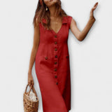 Noellea – A-Linien-Kleid mit Umlegekragen aus Leinenmix – Rot
