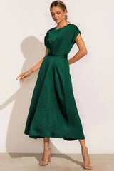 Daniela - Midikleid aus Satin mit Knoten – Dunkelgrün