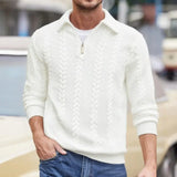Carlisle™-Pullover aus Hochwertigem Zopfmuster-Strick mit Polokragen und Metallreißverschluss – Weiß