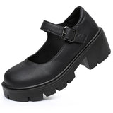 Schwarze Mary Jane Dirndl Schuhe für Damen | Plateau – Mattschwarz