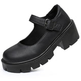 Damen Dirndl Schuhe | Schnallenriemen Mit Breiter Sohle – Mattschwarz