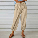 Kobe™ Baumwoll-Leinen-Hose mit Fronttaschen und verstellbarem Kordelzug – Khaki