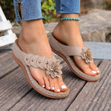 Amelie™ Keilsandalen Mit Blumenapplikation Und Breiten Riemen – Beige