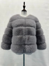 Stilvolle Kunstpelz-Jacke – Hellgrau