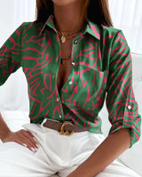 Freya | Elegante Bluse mit kunstvollem Druck – Grün