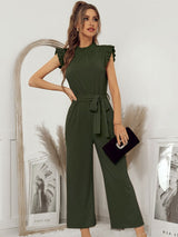 Damen Jumpsuit Rüschen Mit Gürtel Eleganter Stil – Armeegrün