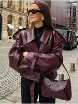 Redou - weinrote, übergroße lederjacke – stilvoll und cool – Weinrot