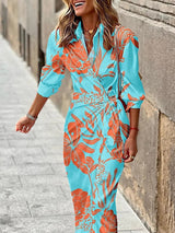 Kayleah - Bedrucktes Sommerkleid mit Schnürung – Hellblau