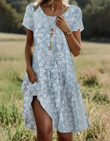 Giovana – Elegantes Midi-Kleid Mit Kurzen Ärmeln – Hellblau