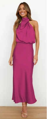 Luna - Maxikleid mit Drapierung – Dunkelrosa