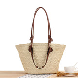 Boho Strandtasche Damen – Handgefertigte Raffia Schultertasche Sommer 2025 – Beige